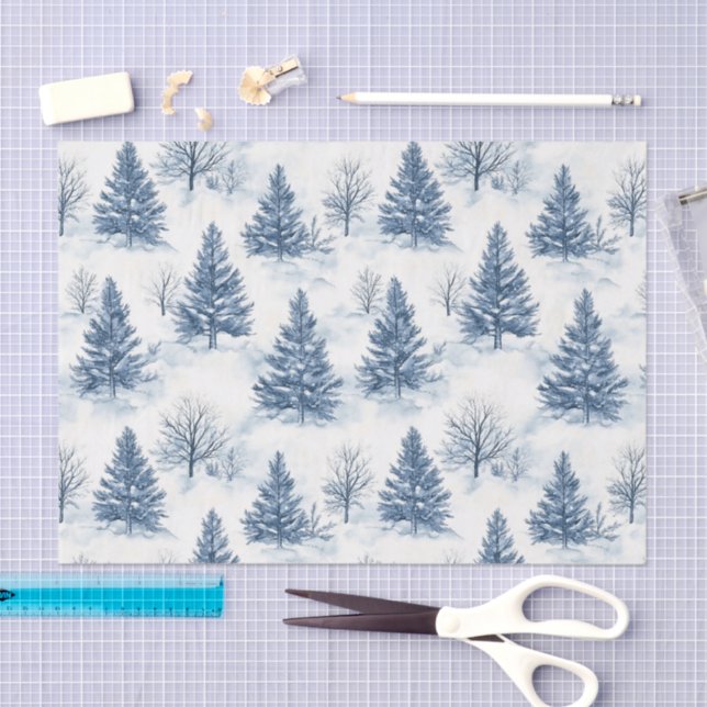 Papel De Seda Blue White Christmas Pine Trees (Arte )