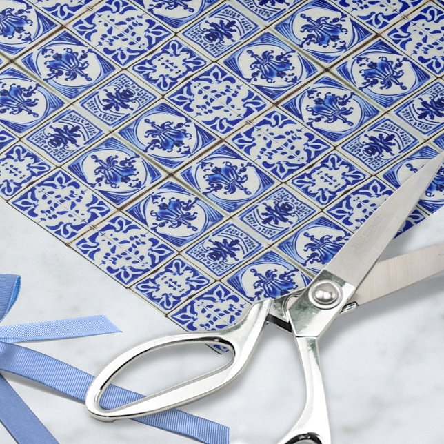 Papel De Seda Blue White Delft - azulejos pequenos - colheita bo (Criador carregado)