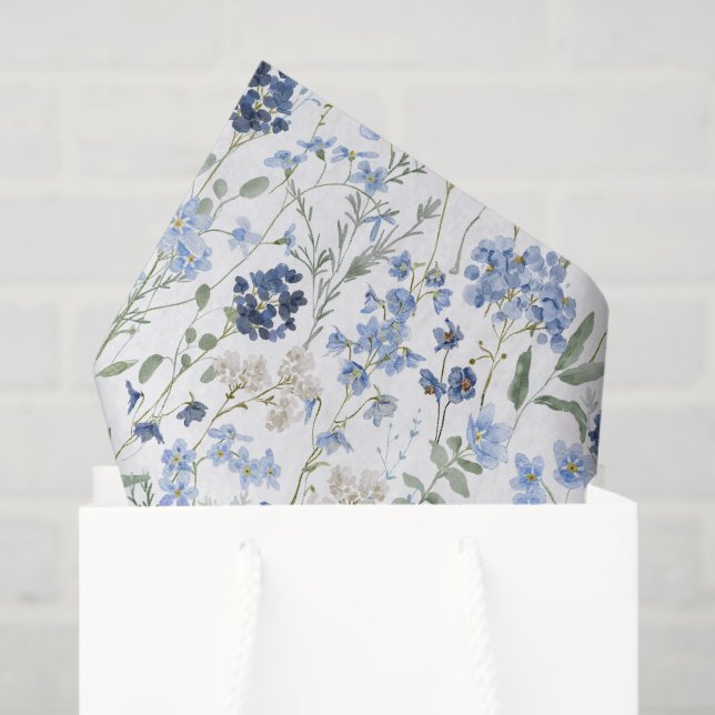 Papel De Seda Blue Wildflower Watercolor (Sacola de presentes)