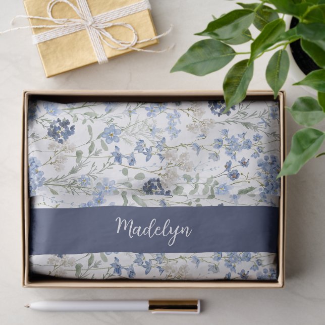 Papel De Seda Blue Wildflower Watercolor Name (Presente)