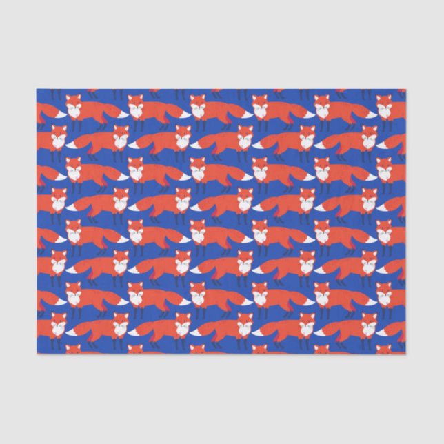 Papel De Seda Blue Winter Forest Woodland Fox  (Frente )