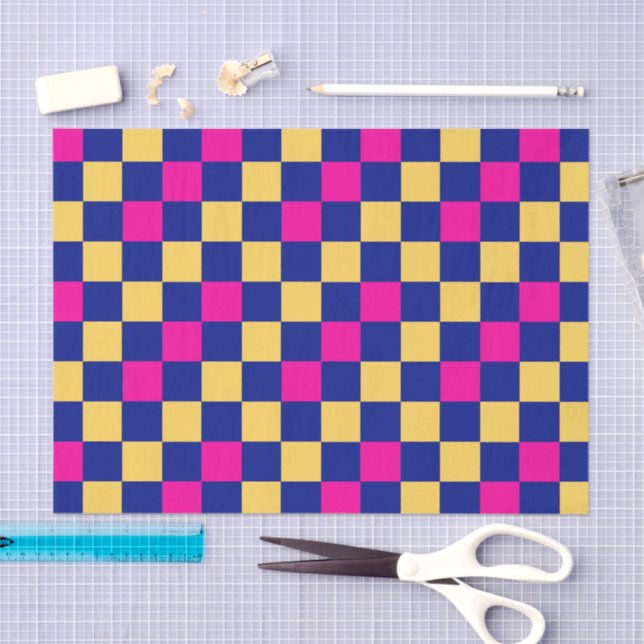 Papel De Seda Blue Yellow Pink Checkered Pattern Design  (Arte )