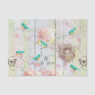 Papel De Seda Bluebird Nest Rosa Hydrangea Floral Monograma