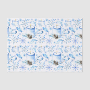 Papel De Seda Blues de Natal - Velas, Flocos de Neve e Folhas