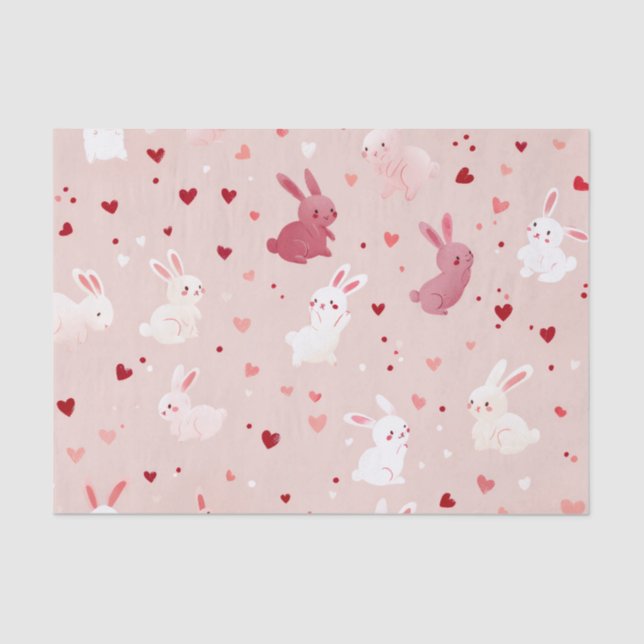 Papel De Seda Blush Bunny Hearts Pattern – Cute Pastel Rabbit (Frente )