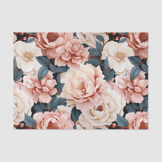 Papel De Seda Blush de padrão floral Elegante azul-rosa (Frente )