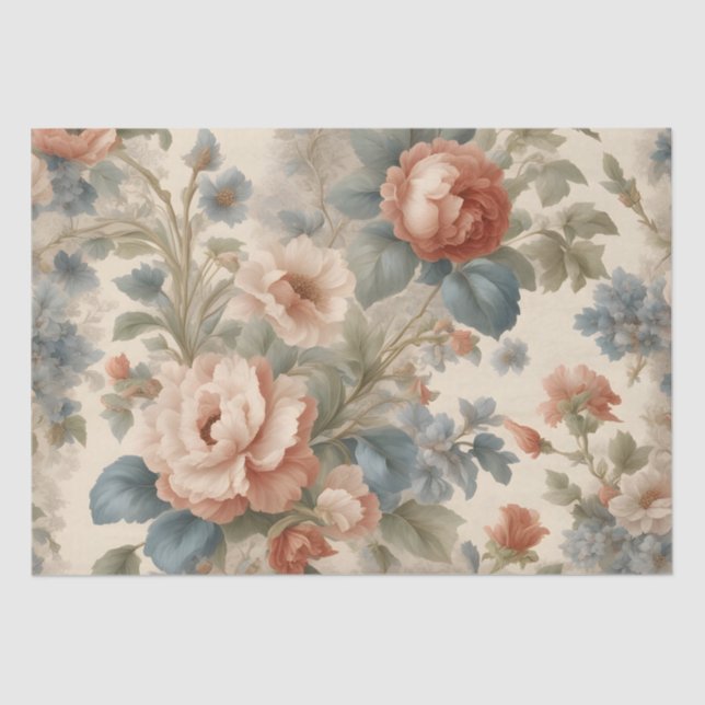 Papel De Seda Blush Peony Collage com Flores Azuis (Frente )