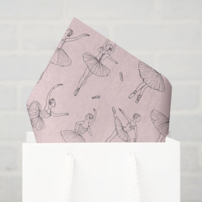 Papel De Seda Blush Pink & Silver Ballerina Pattern (Sacola de presentes)