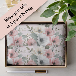 Papel De Seda Blush Rosa Creme Aquarela Floral