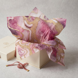 Papel De Seda Blush Rosa e Dourado Brilho Ágata Geodo Arte Fluid