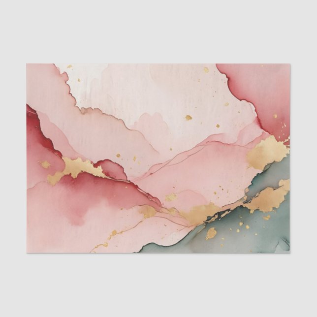 Papel De Seda Blush Rosa Teal Dourado Abstrato (Frente )