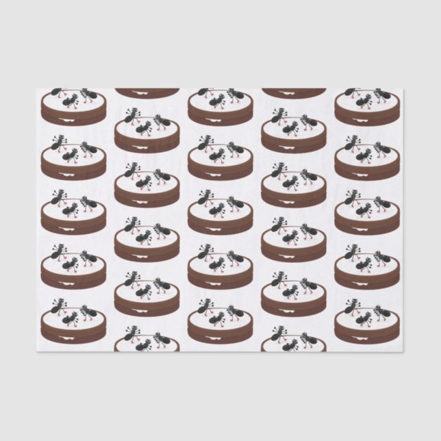 Papel De Seda Boas formigas patinando em desenho de biscoito (Frente )