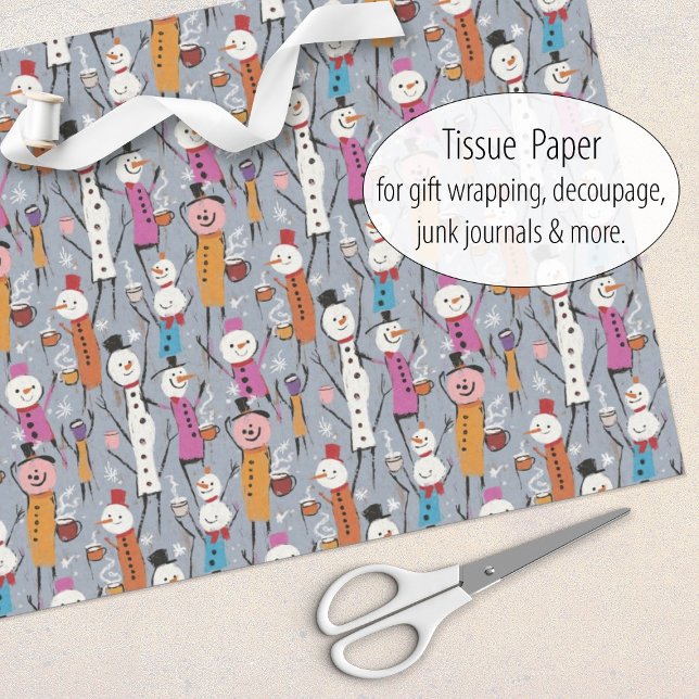 Papel De Seda Bobo Divertido Snowmen Bebendo Cacau quente (Criador carregado)