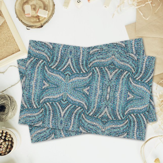 Papel De Seda Boêmia azul-de-tartaruga-prateada (grey silver turquoise teal blue bohemian tissue paper)