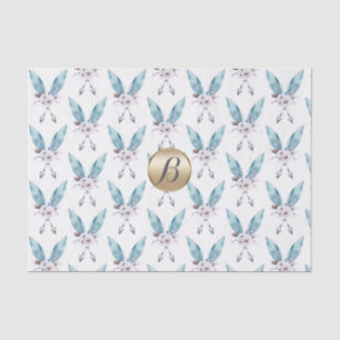 Papel De Seda Boêmio Azul Boho Monograma Personalizado com Pena