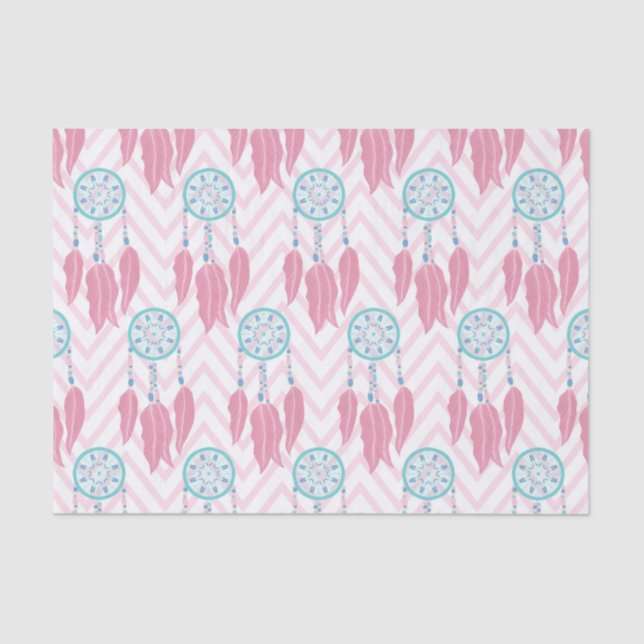 Papel De Seda Bohemian Teal Pink Beaded Dreamcatcher Chevron (Frente )