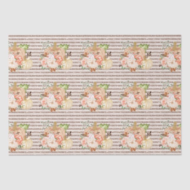 Papel De Seda Boho abóbora flores douradas linhas reluzentes out (Frente )