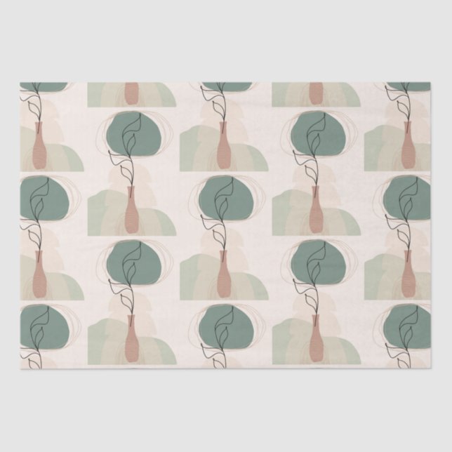 Papel De Seda Boho Art Style Modern Vase Plant (Frente )