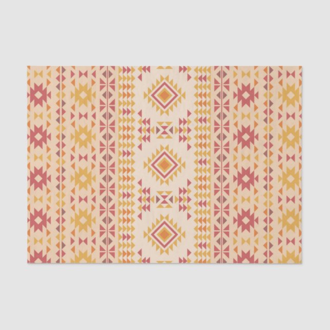 Papel De Seda Boho Aztec Coágulo Tribal em Leve Rosa + Laranja (Frente )