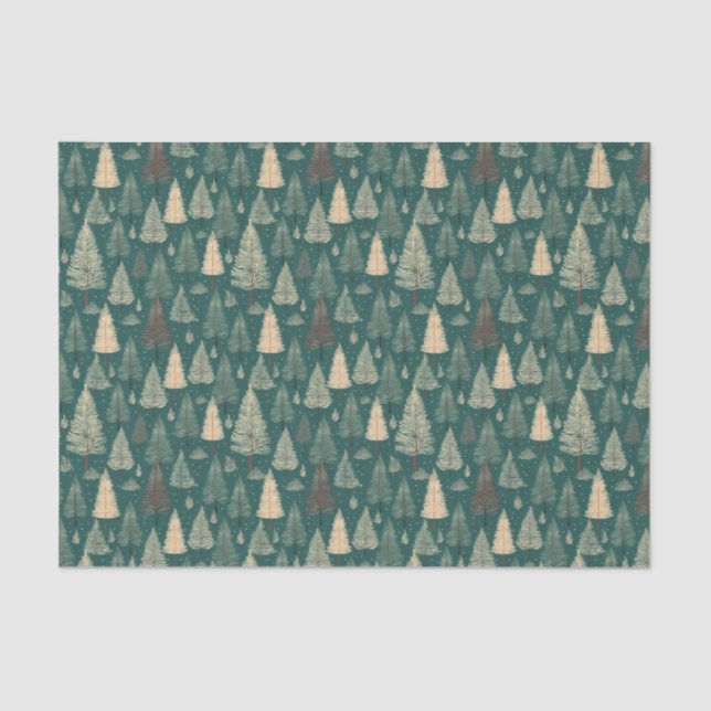 Papel De Seda Boho Beige Green Christmas Trees Holiday (Frente )