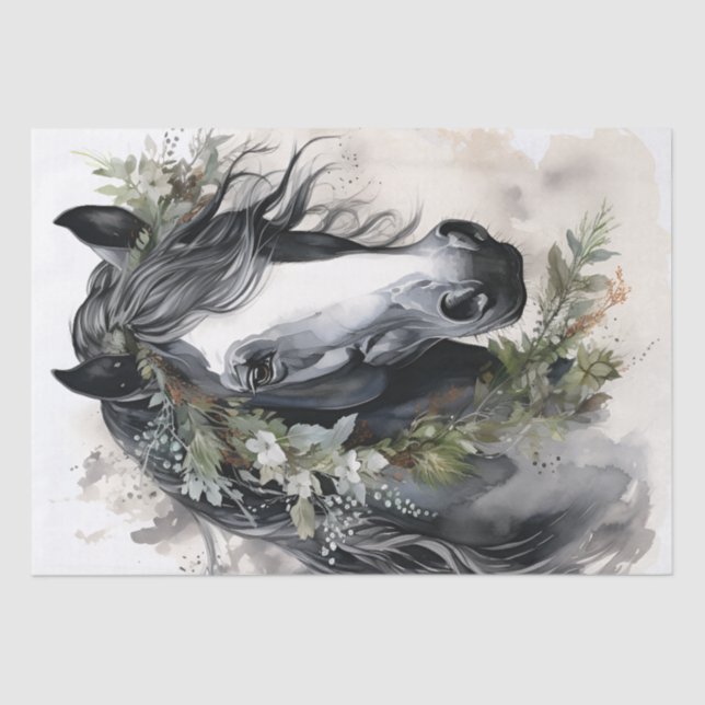 Papel De Seda Boho Black and White Floral Horse (Frente )