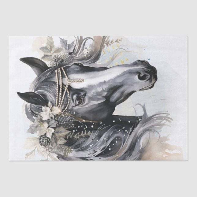 Papel De Seda Boho Black and White Floral Horse (Frente )