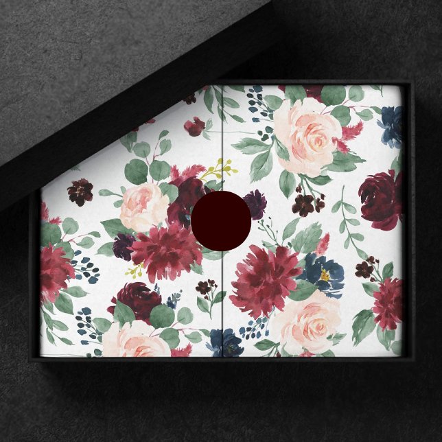 Papel De Seda Boho Bloom | Borgonha vermelha e azul Marinho (Criador carregado)