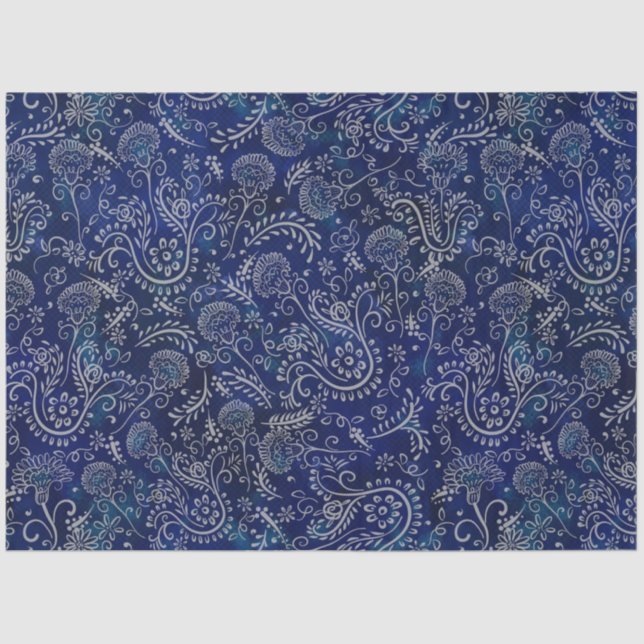 Papel De Seda Boho Blue Botanicals Belíssimas Flores (Frente )