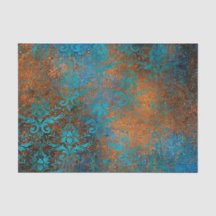 Papel De Seda Boho Blue Floral Damask Grunge
