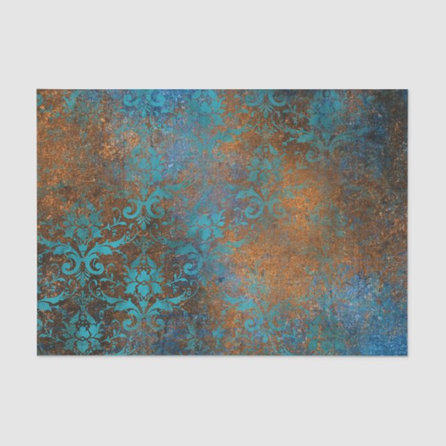 Papel De Seda Boho Blue Floral Damask Grunge (Frente )