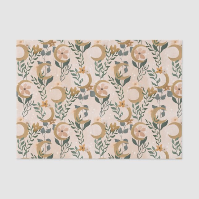 Papel De Seda Boho Blush Verde Botânico Chuveiro de Noiva Lua (Frente )