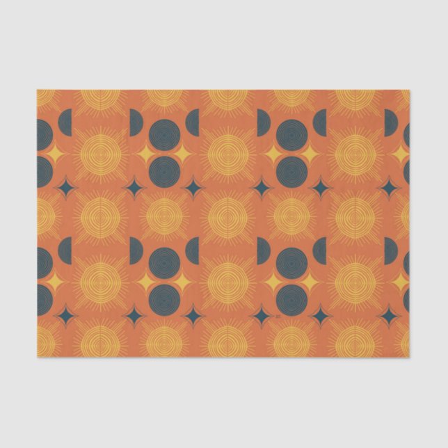 Papel De Seda Boho Celestial Sun Moon Orange Patterno (Frente )