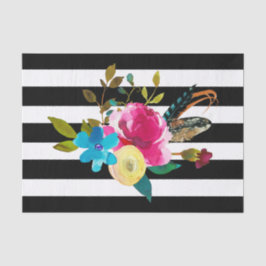 Papel De Seda Boho Chic Floral Watercolor & Stripes Weding
