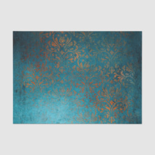 Papel De Seda Boho Copper Blue Damask Grunge