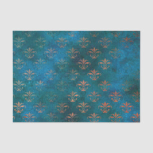 Papel De Seda Boho Copper Blue Grunge Heraldic Floral