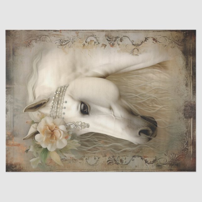 Papel De Seda Boho Elegant White Horse Decoupage (Frente )
