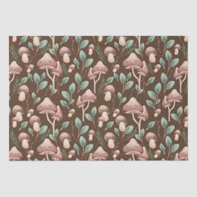 Papel De Seda Boho Eucalyptus Forest Mushroom Dark Brown (Frente )