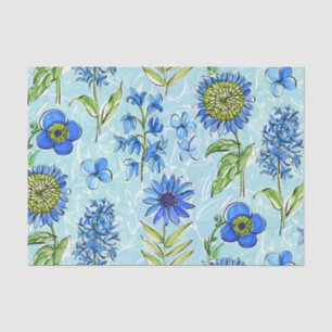 Papel De Seda Boho Floral Blue Decoupage