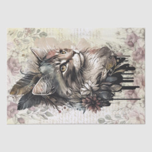 Papel De Seda Boho Floral Cat Watercolor