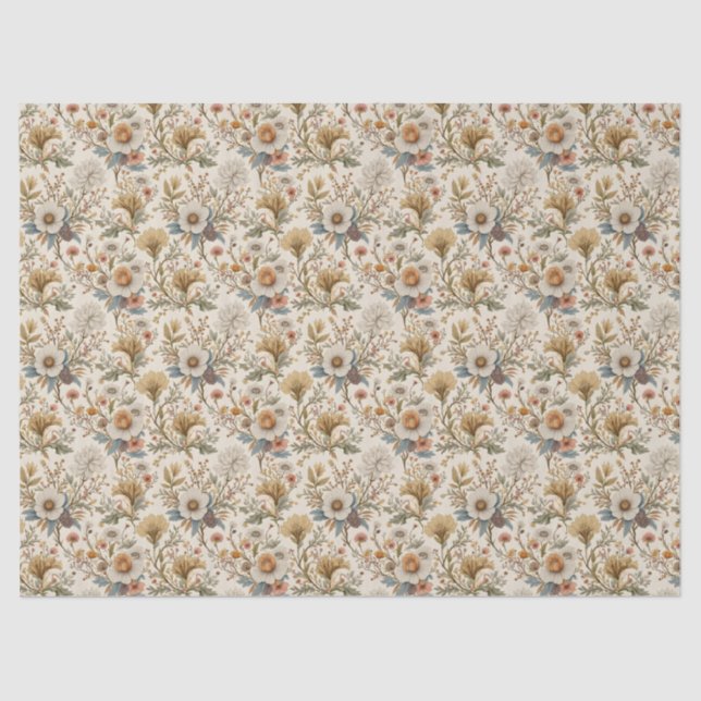 Papel De Seda Boho Floral em Beige (Frente )