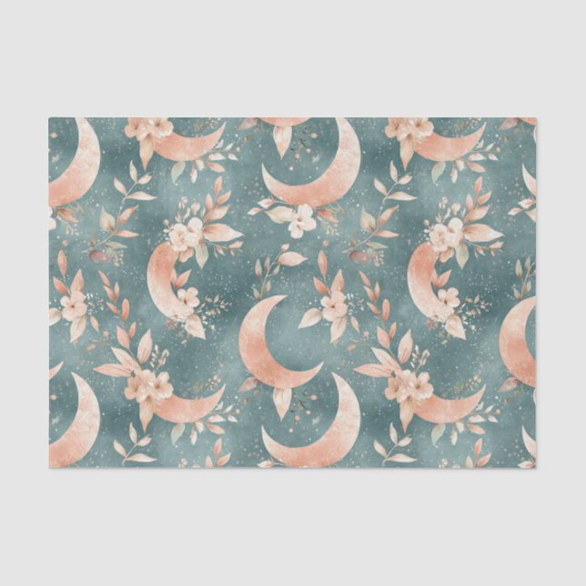Papel De Seda Boho Floral Lua Vintage Celestial Tons Terrosos (Frente )