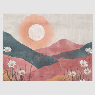 Papel De Seda Boho Floral Mountain Sunset - Natureza Rústica