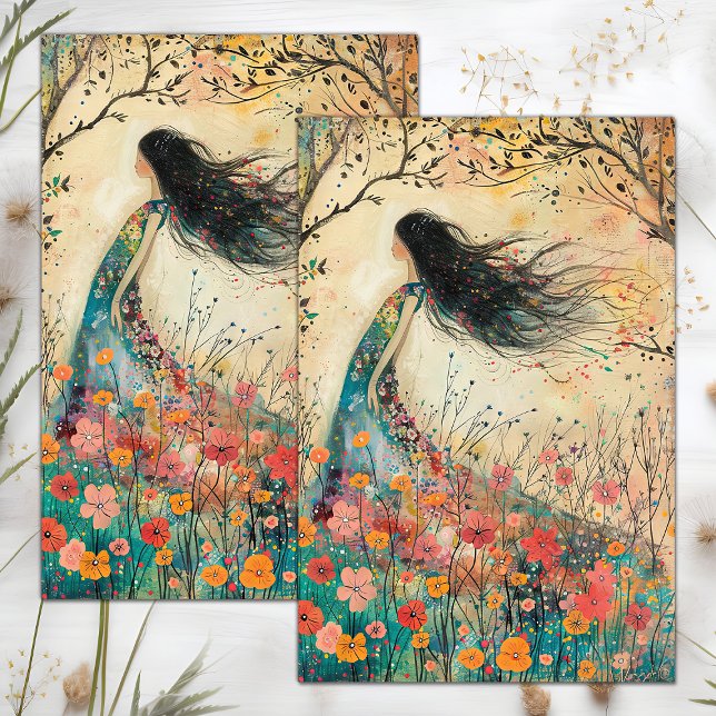 PAPEL DE SEDA BOHO FLOWGIRL DECOUPAGE (BOHO FLOWER GIRL DECOUPAGE TISSUE PAPER)