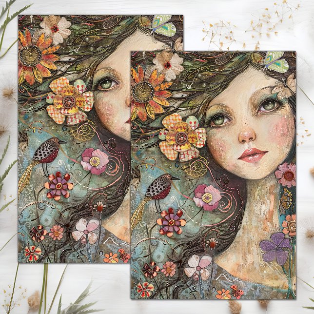 PAPEL DE SEDA BOHO FLOWGIRL DECOUPAGE (BOHO FLOWER GIRL DECOUPAGE TISSUE PAPER)