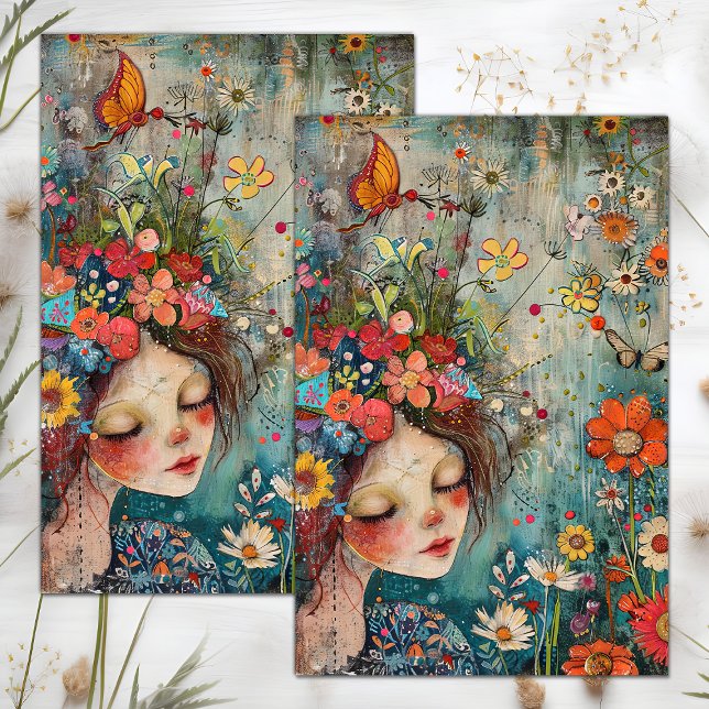 PAPEL DE SEDA BOHO FLOWGIRL DECOUPAGE (BOHO FLOWER GIRL DECOUPAGE TISSUE PAPER)