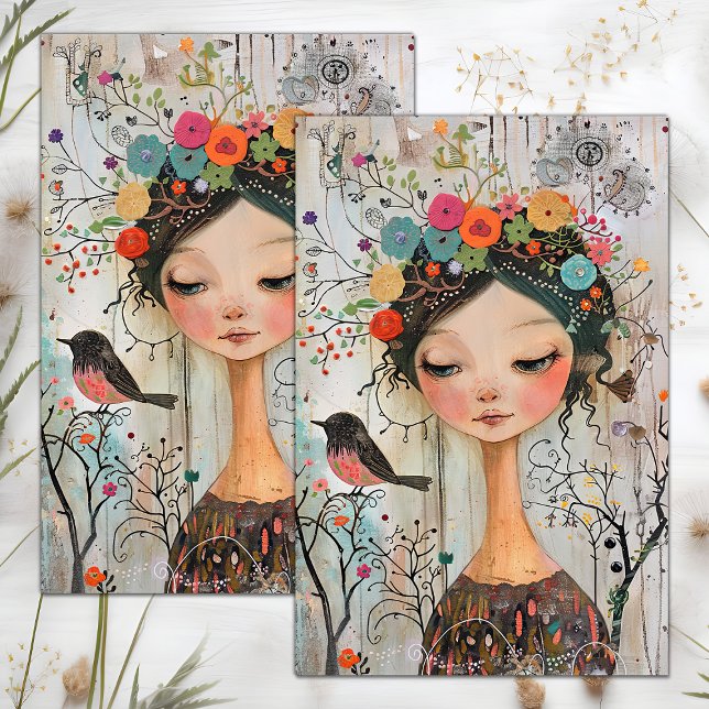 PAPEL DE SEDA BOHO FLOWGIRL DECOUPAGE (BOHO FLOWER GIRL DECOUPAGE TISSUE PAPER)