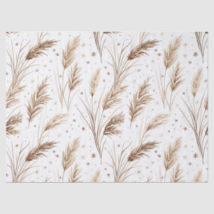 Papel De Seda Boho Grama Pampas Bege Marrom Padrão de Estrela (1