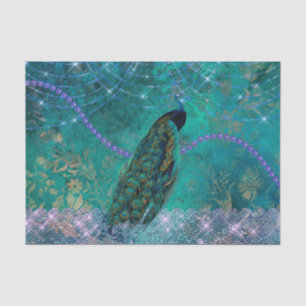 Papel De Seda Boho Green Purple Peacock Watercolor