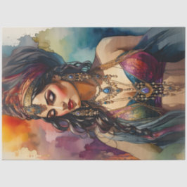Papel De Seda Boho Gypsy Woman Portrait Decoupage Paper | Color