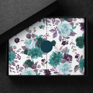 Papel De Seda Boho Mal-Humorado Padrão de Rosa em Teal e Roxo